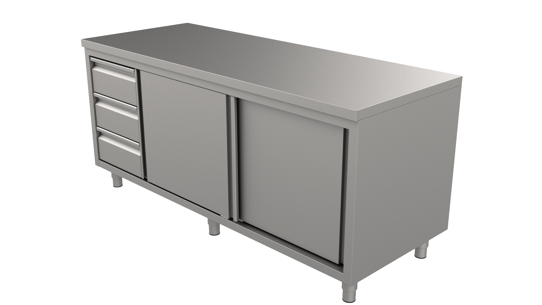 RVS Werktafel met Schuifdeuren en Laden Links 1400 x 700-Line RVS Werktafel met Schuifdeuren en Laden Links 1400 x 700-Line