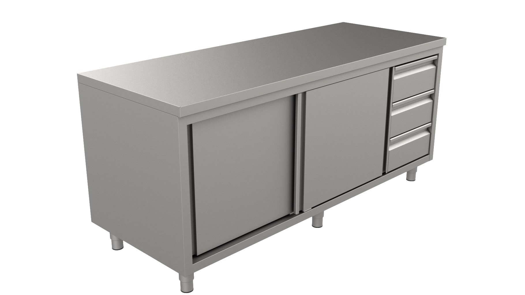 RVS Werktafel met Schuifdeuren en Laden Rechts 1400 x 700-Line RVS Werktafel met Schuifdeuren en Laden Rechts 1400 x 700-Line
