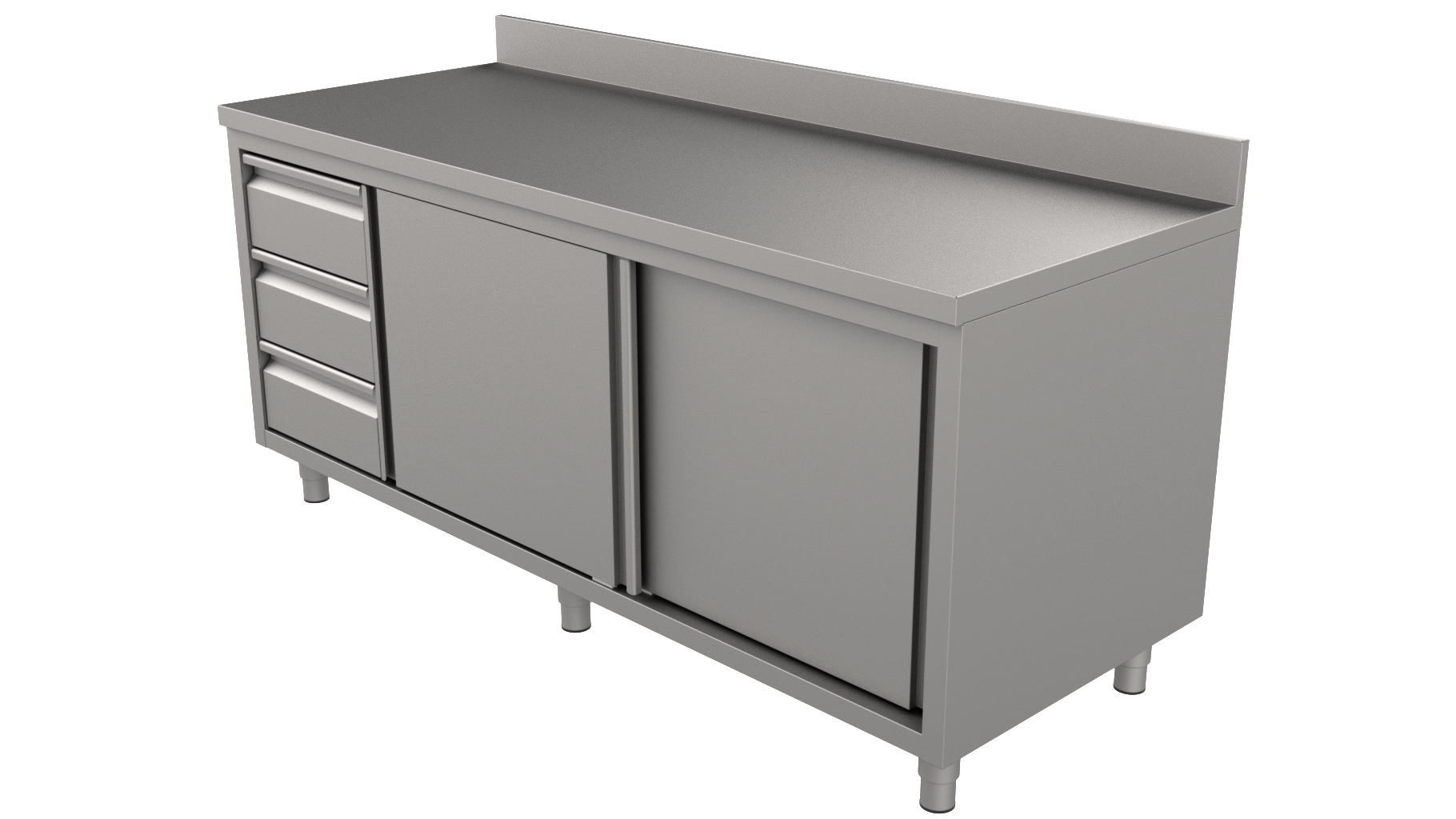 RVS Werktafel Rand met Schuifdeuren en Laden Links 1400 x 700-Line RVS Werktafel Rand met Schuifdeuren en Laden Links 1400 x 700-Line