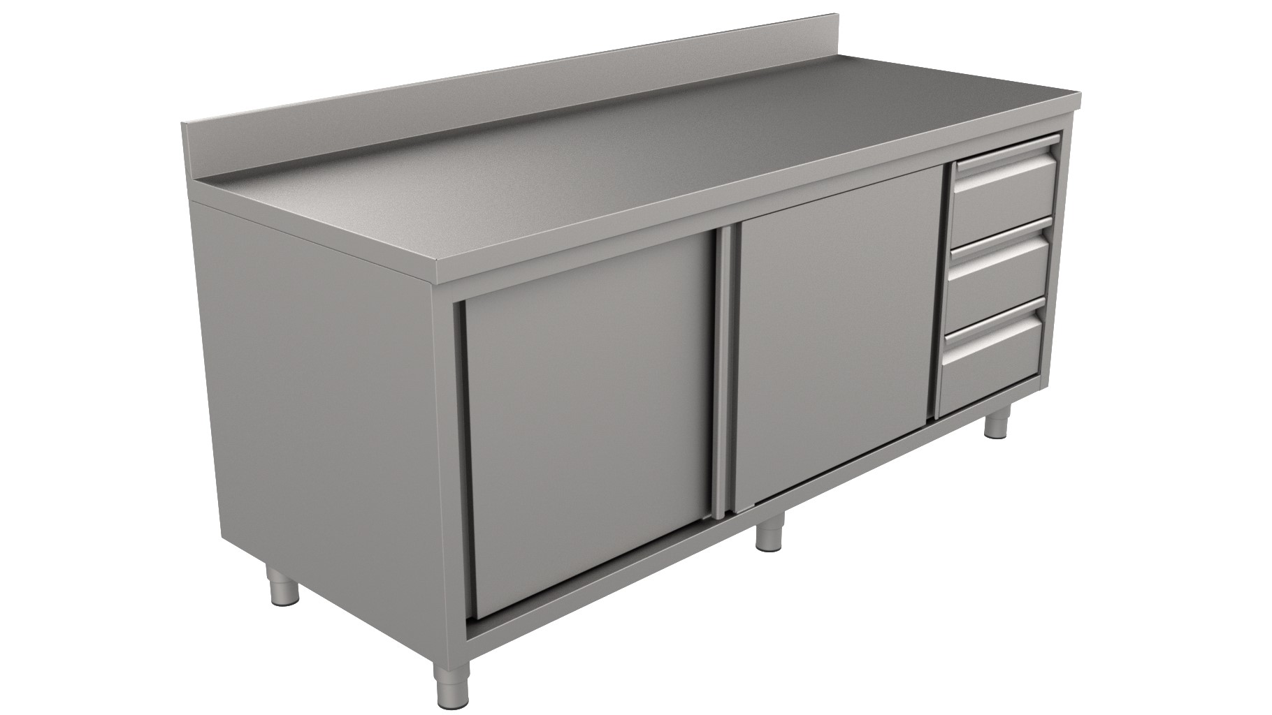 RVS Werktafel Rand met Schuifdeuren en Laden Rechts 1800 x 700-Line RVS Werktafel Rand met Schuifdeuren en Laden Rechts 1800 x 700-Line