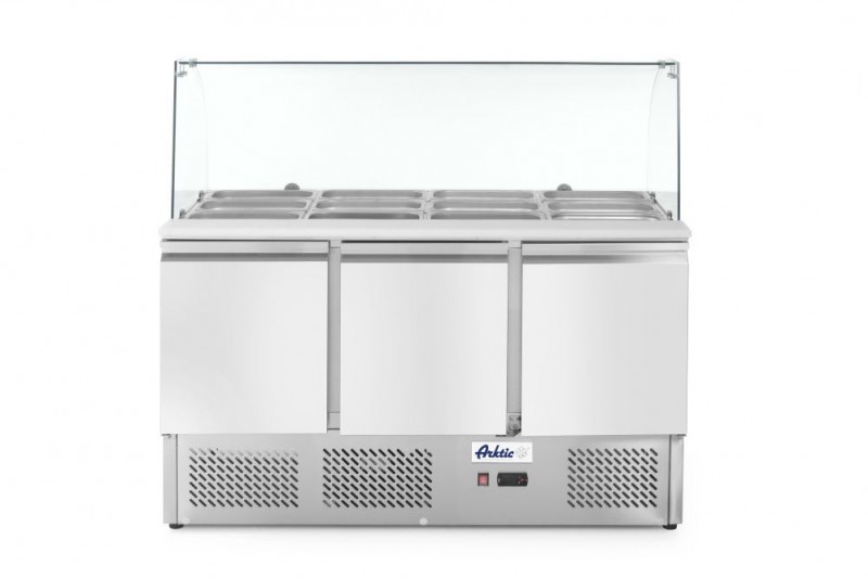 Saladette met 3 deuren en glazen vitrine 380L, Arktic, 230V/310W, 1390x702x(H)1330mm Saladette met 3 deuren en glazen vitrine 380L, Arktic, 230V/310W, 1390x702x(H)1330mm