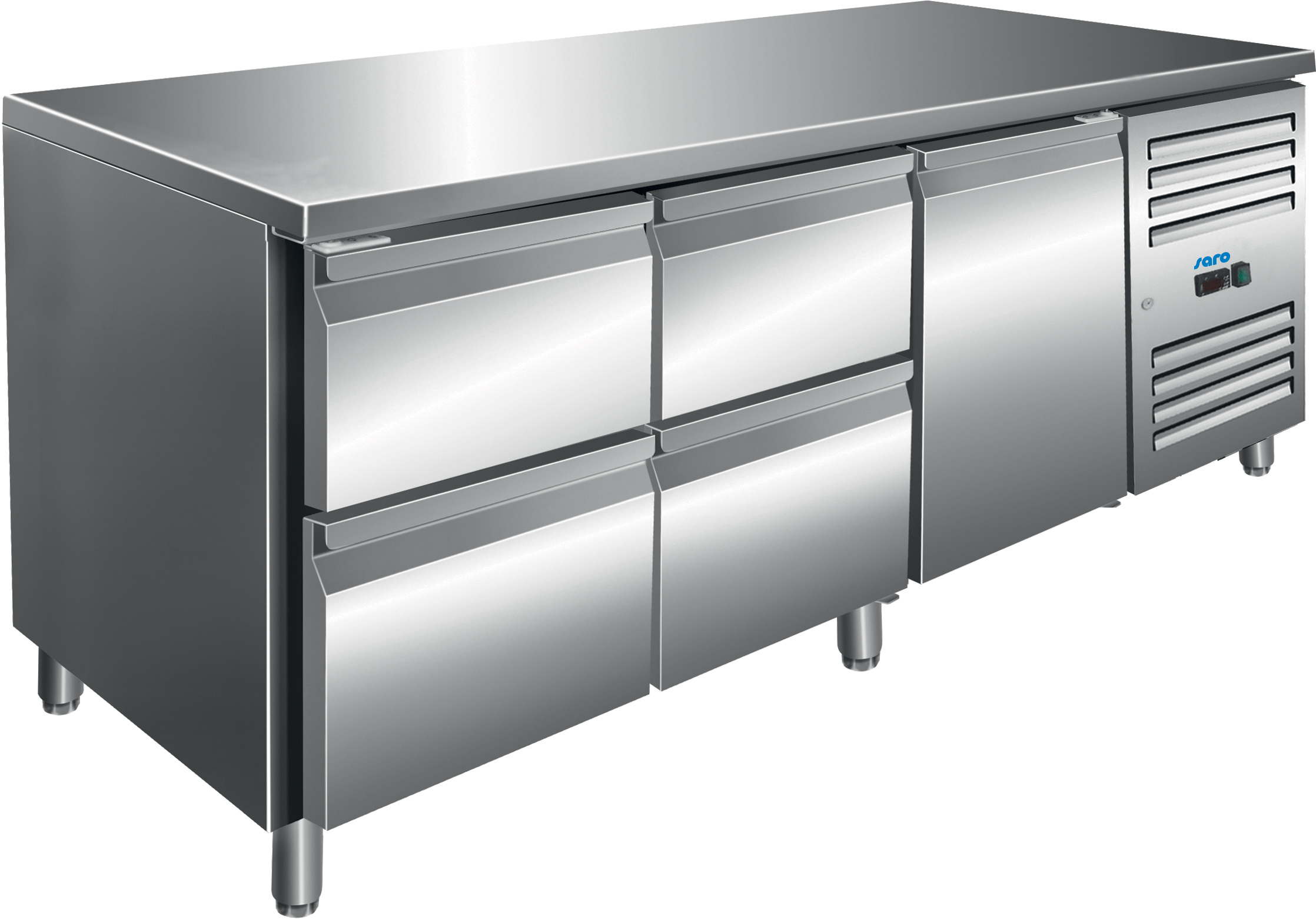 SARO Gekoelde werkbank met 1 deur en 2x sets van 2 lades, model KYLJA 3140 TN SARO Gekoelde werkbank met 1 deur en 2x sets van 2 lades, model KYLJA 3140 TN