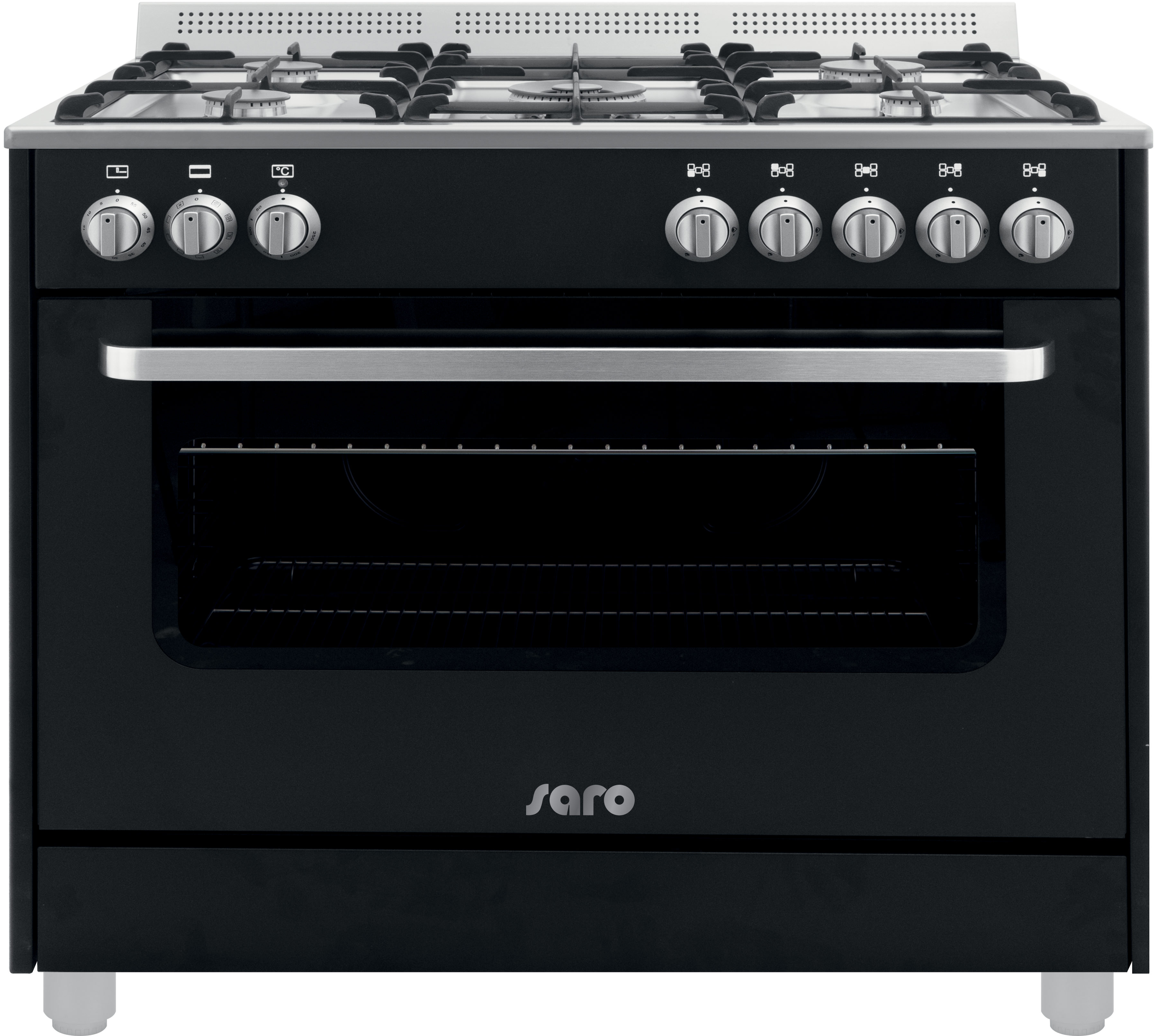 SARO Multifunctioneel gasfornuis met electrische oven model TS95C61LNE zwart SARO Multifunctioneel gasfornuis met electrische oven model TS95C61LNE zwart