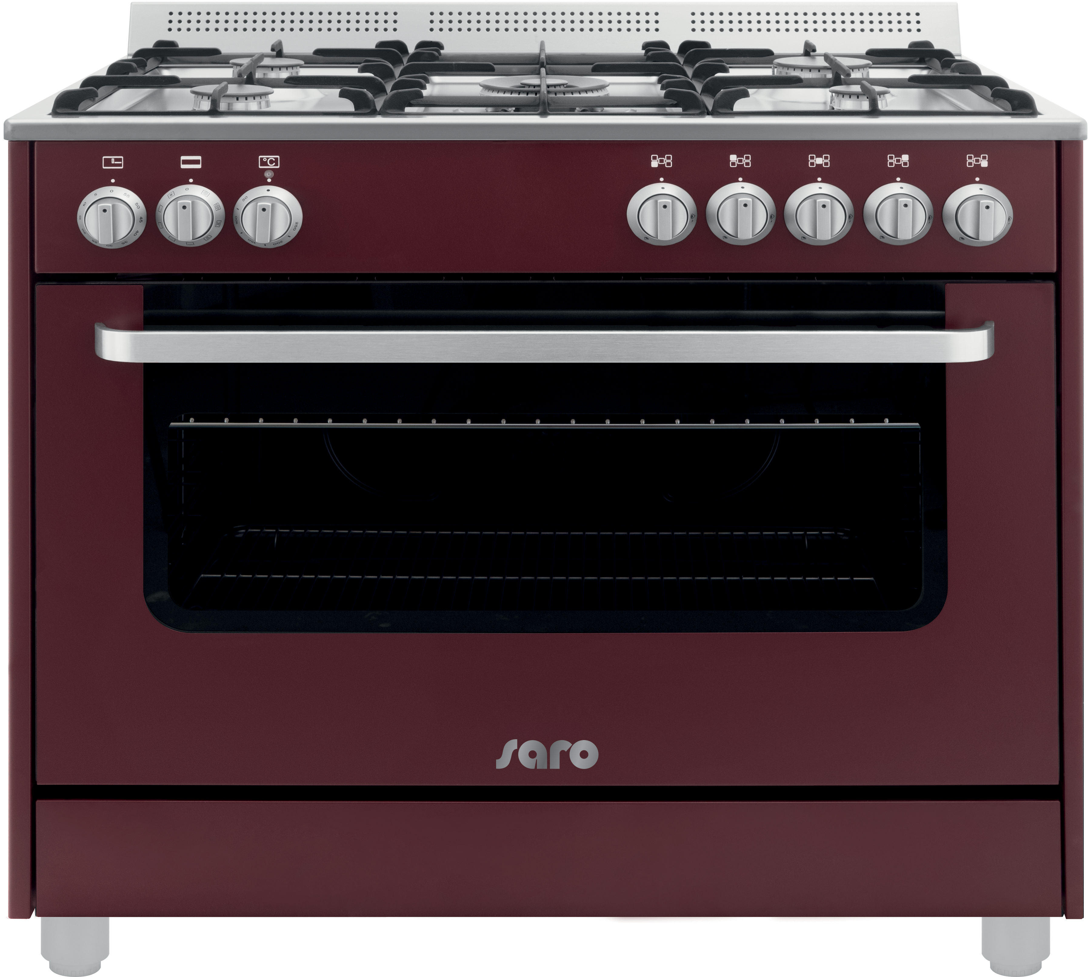 SARO Multifunctioneel gasfornuis met electrische oven model TS95C61LVI bordeaux SARO Multifunctioneel gasfornuis met electrische oven model TS95C61LVI bordeaux
