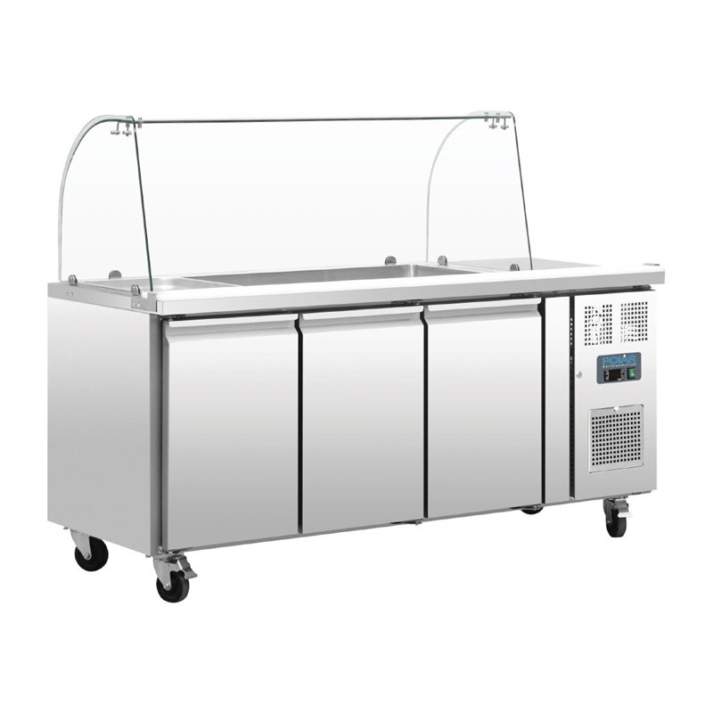 Polar U-serie GN gekoelde saladette met glazen opzetvitrine 3-deurs Polar U-serie GN gekoelde saladette met glazen opzetvitrine 3-deurs