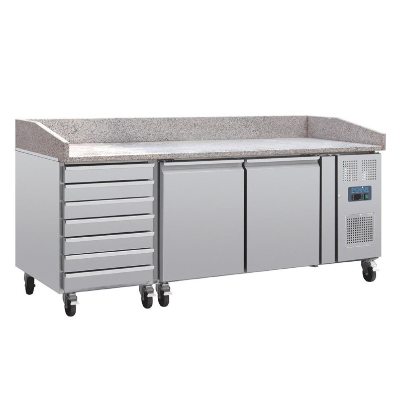 Polar U-serie pizza werkbank met granieten blad en deeglades 290L Polar U-serie pizza werkbank met granieten blad en deeglades 290L
