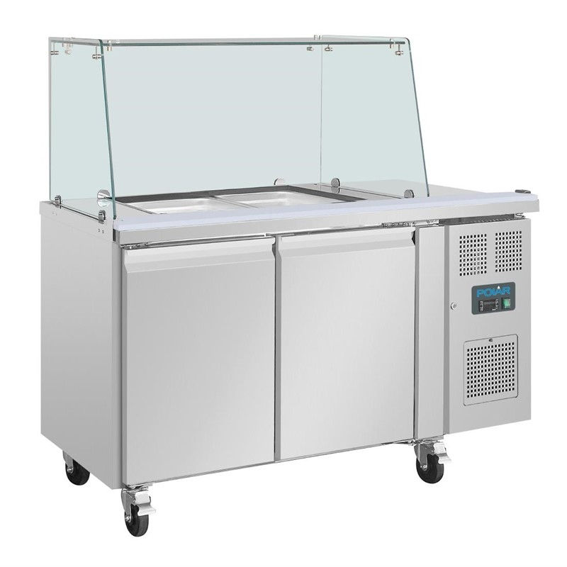 Polar U-serie tweedeurs saladette met vierkant kuchscherm Polar U-serie tweedeurs saladette met vierkant kuchscherm