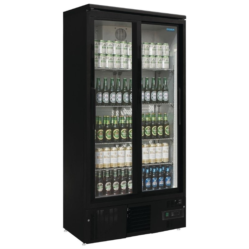 Polar G-serie staande barkoeling/display koeling met schuifdeuren 490L zwart Polar G-serie staande barkoeling/display koeling met schuifdeuren 490L zwart