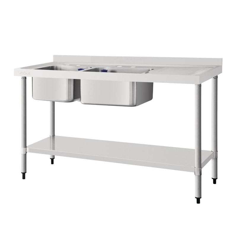 Vogue RVS spoeltafel dubbele spoelbak afdruiprek rechts 150x60cm Vogue RVS spoeltafel dubbele spoelbak afdruiprek rechts 150x60cm