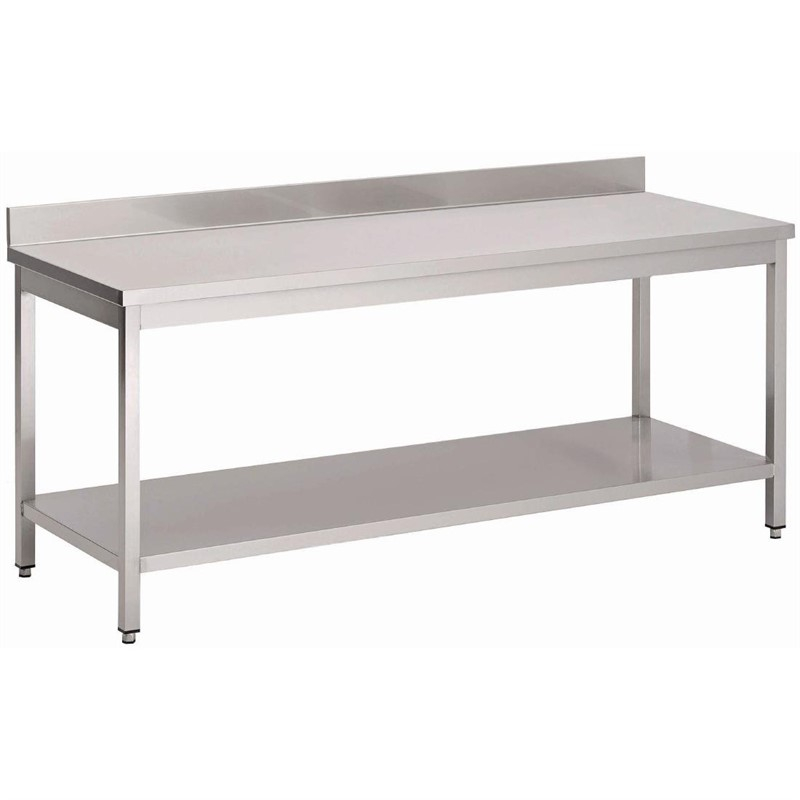 Gastro M RVS werktafel met onderblad en achteropstand 85x70x70cm Gastro M RVS werktafel met onderblad en achteropstand 85x70x70cm