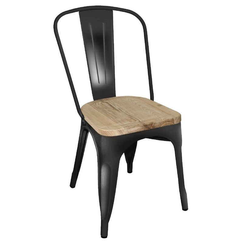 Bolero Bistro stalen stoelen met houten zitting zwart (4 stuks) Bolero Bistro stalen stoelen met houten zitting zwart (4 stuks)