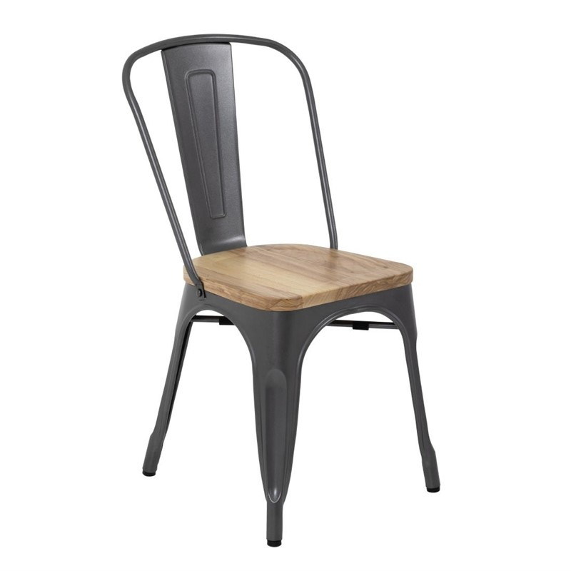 Bolero Bistro stalen stoelen met houten zitting grijs (4 stuks) Bolero Bistro stalen stoelen met houten zitting grijs (4 stuks)