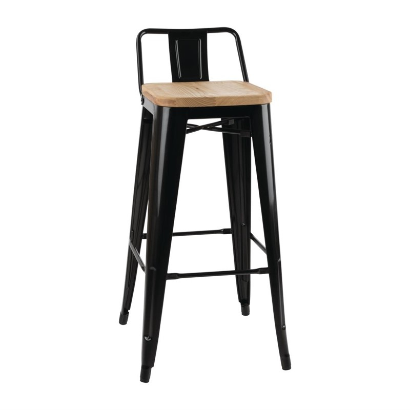Bolero Bistro hoge barstoel met houten zitting zwart (4 stuks) Bolero Bistro hoge barstoel met houten zitting zwart (4 stuks)