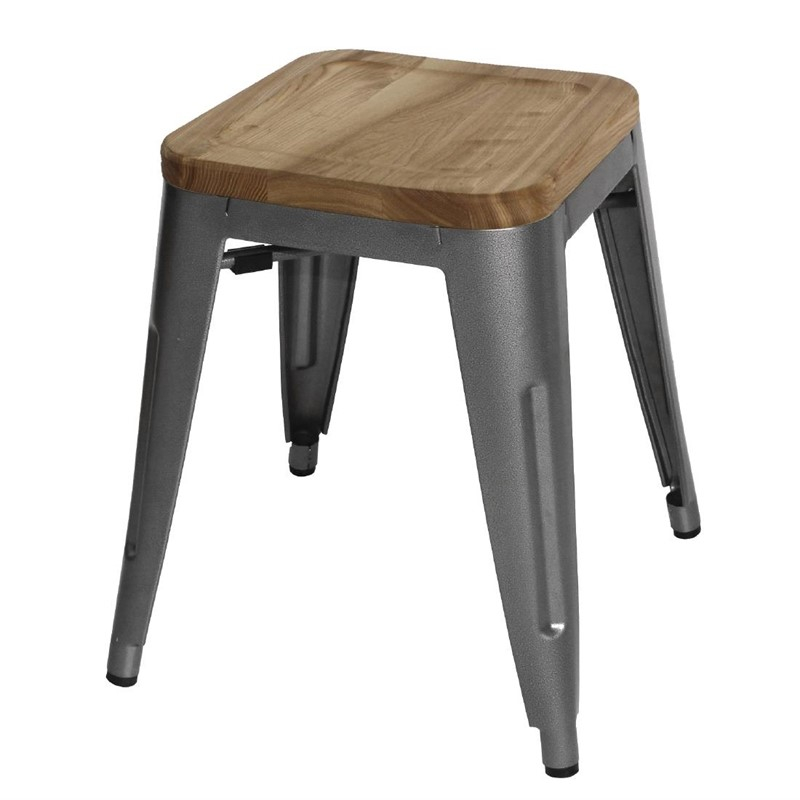 Bolero Bistro stalen kruk met houten zitting - grijs (4 stuks) Bolero Bistro stalen kruk met houten zitting - grijs (4 stuks)