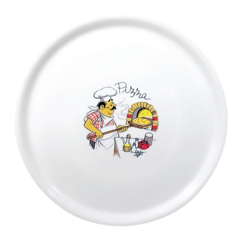Saturnia pizzabord porselein met chef decoratie 33cm - design 4 Saturnia pizzabord porselein met chef decoratie 33cm - design 4