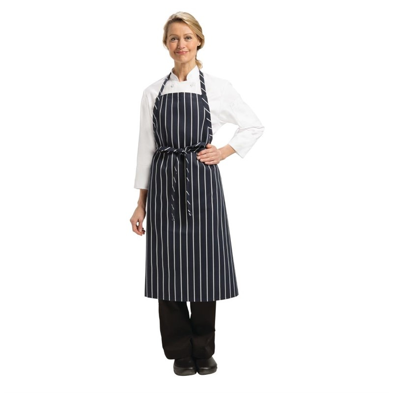 Chef Works Premium geweven schort blauw-wit gestreept Chef Works Premium geweven schort blauw-wit gestreept