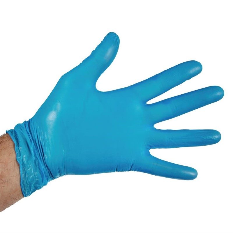 Hygiplas vinyl handschoenen blauw poedervrij L (100 stuks) Hygiplas vinyl handschoenen blauw poedervrij L (100 stuks)