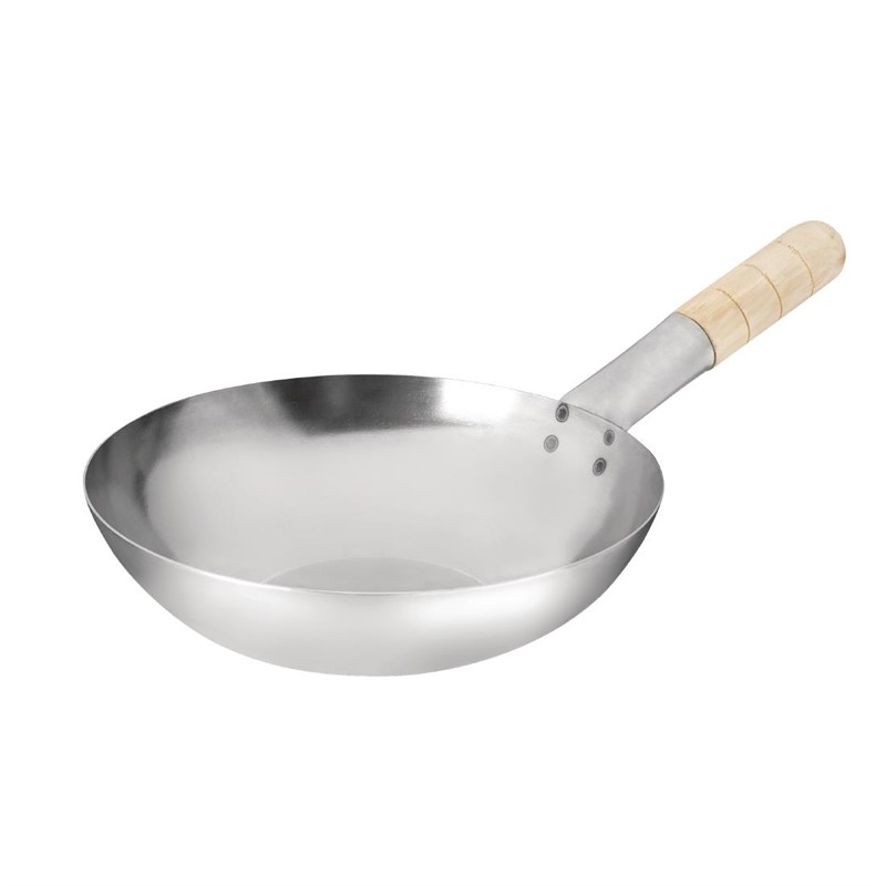 Vogue zacht stalen wok met platte bodem 25,5cm Vogue zacht stalen wok met platte bodem 25,5cm