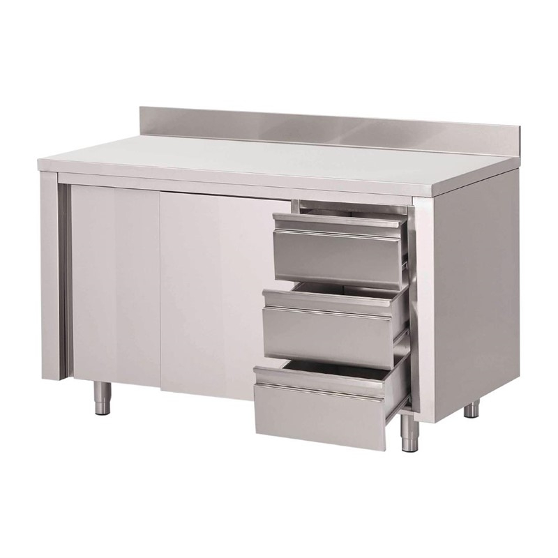 Gastro M werktafel 3 lades rechts met 120x70x88-93cm Gastro M werktafel 3 lades rechts met 120x70x88-93cm