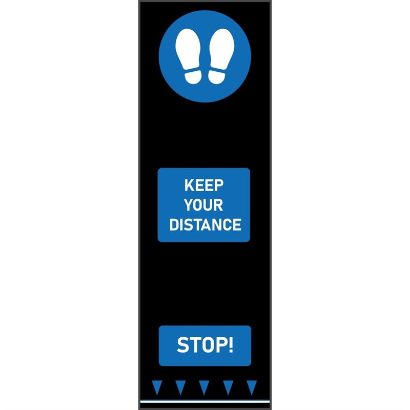 Social distancing vloermat 200x65cm 'Keep your distance' blauw - voetafdruk Social distancing vloermat 200x65cm 'Keep your distance' blauw - voetafdruk