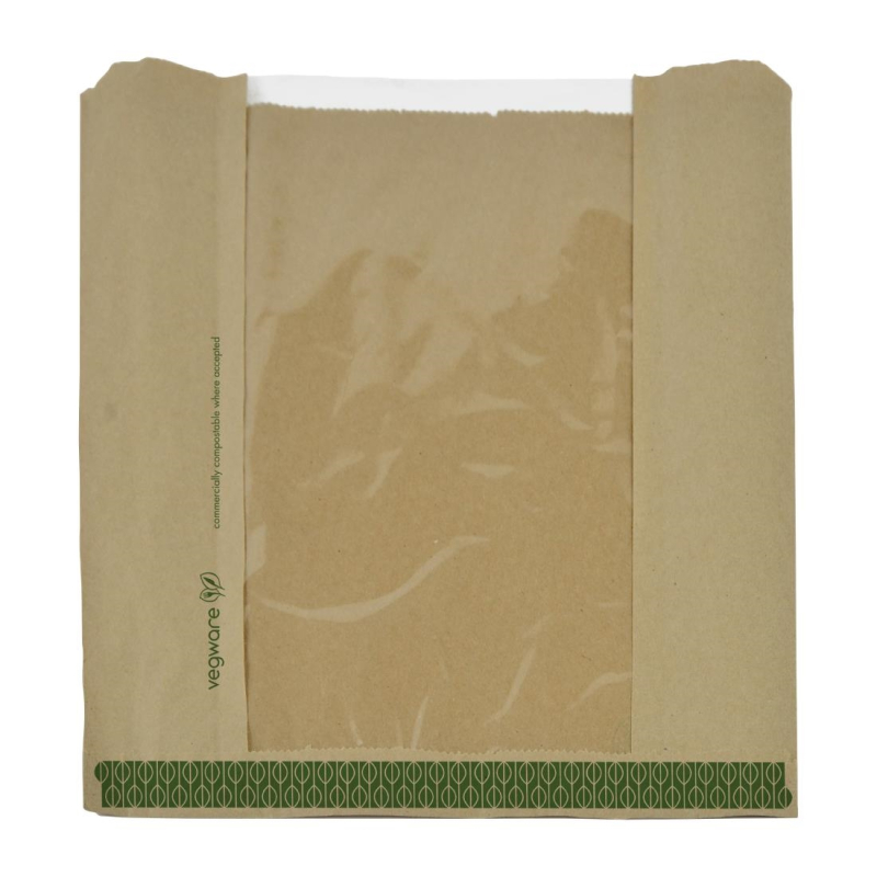 Vegware Kraft Medium Sandwich/Cookie Bag met PLA-venster 8,5 Vegware Kraft Medium Sandwich/Cookie Bag met PLA-venster 8,5
