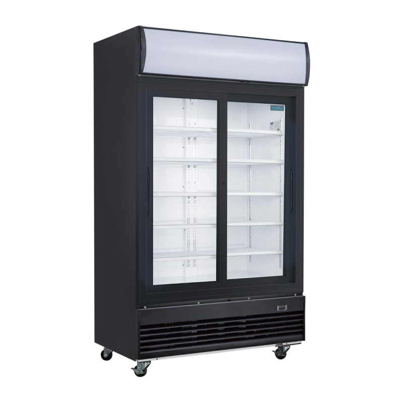 Polar G-Series Rechtopstaande Schuifdeur Displaykoeling met Lichtbak 950Ltr Zwart Polar G-Series Rechtopstaande Schuifdeur Displaykoeling met Lichtbak 950Ltr Zwart
