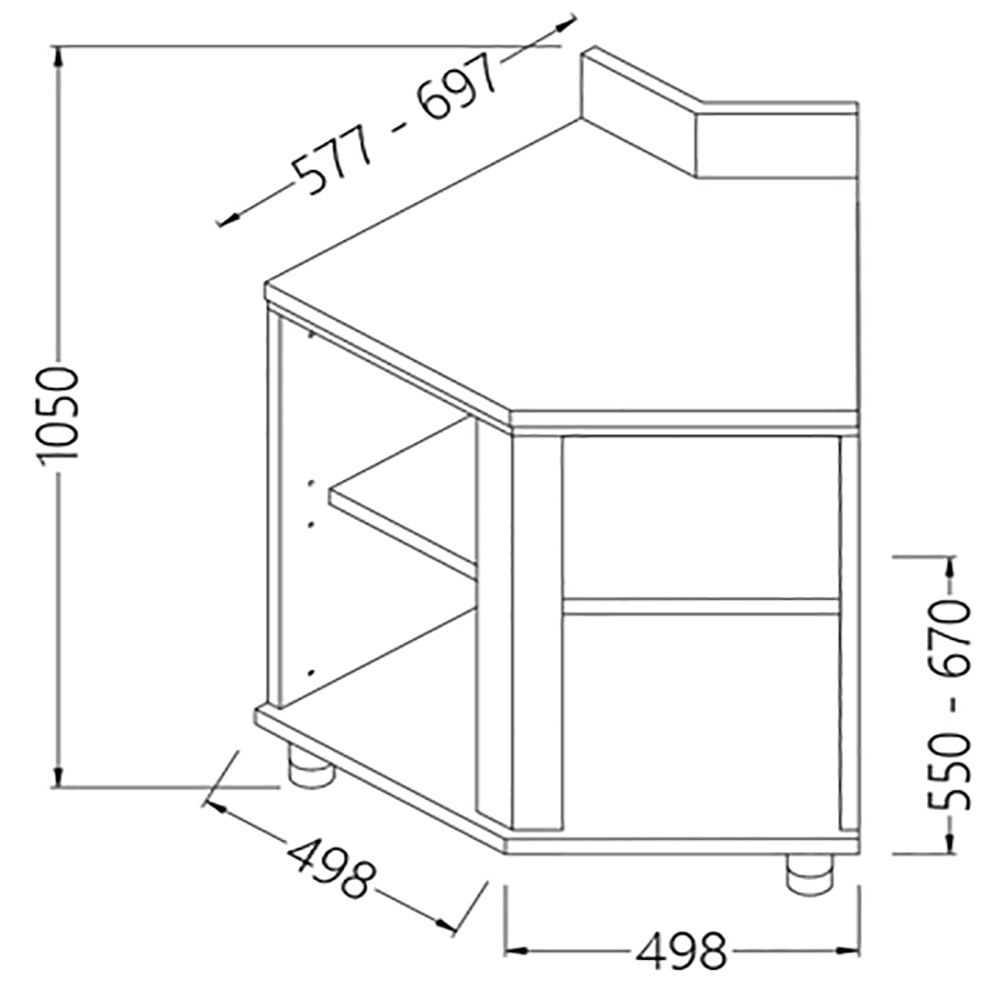 Neutrale achterste hoek - 45° open, met opstaande rand Neutrale achterste hoek - 45° open, met opstaande rand
