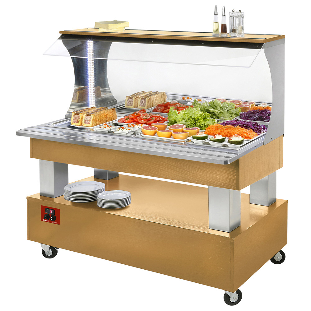 Buffet - Wandsalad bar, gekoeld, 4x GN 1/1-150 (Licht eiken hout) Buffet - Wandsalad bar, gekoeld, 4x GN 1/1-150 (Licht eiken hout)