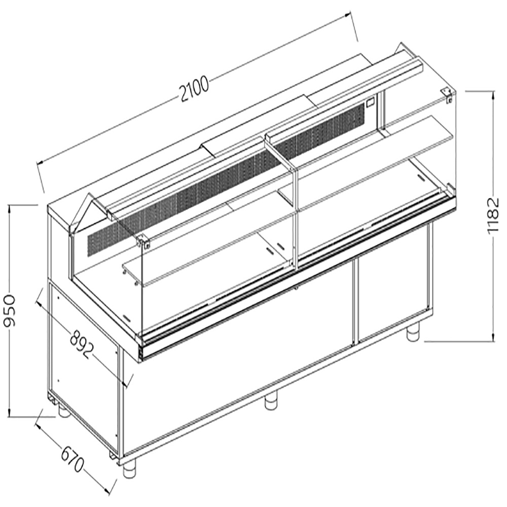 Gekoelde & verwarmde vitrine toonbank EN & GN, laag glas, statisch, zonder reserve Gekoelde & verwarmde vitrine toonbank EN & GN, laag glas, statisch, zonder reserve