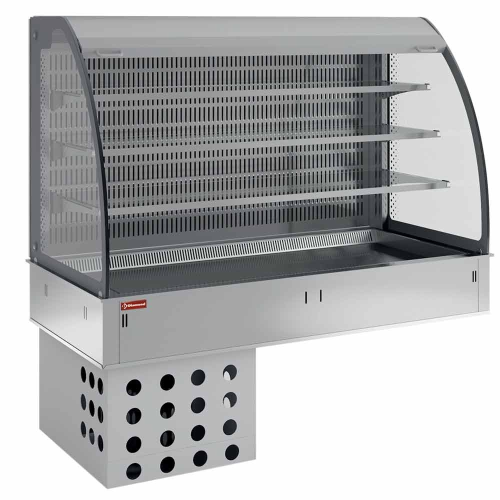 Muurmodel met kuip en open uitstalvitrine 3 niveau's (met gordijn), gekoeld, geventileerd, 5x GN 1/1 Muurmodel met kuip en open uitstalvitrine 3 niveau's (met gordijn), gekoeld, geventileerd, 5x GN 1/1