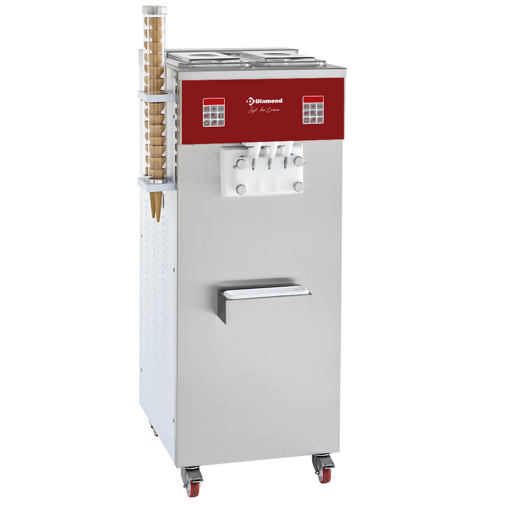 Soft ice-cream machine, 2 smaken + 1 mengsel, 30 Kg/u, luchtcond. Soft ice-cream machine, 2 smaken + 1 mengsel, 30 Kg/u, luchtcond.