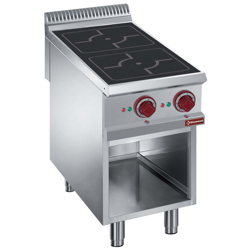 Elektrisch fornuis met 2 inductie kookplaten op open kast Elektrisch fornuis met 2 inductie kookplaten op open kast