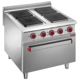 Elektrisch fornuis met 4 vierkante kookplaten op elektrische GN 2/1 oven