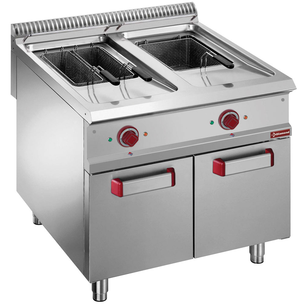 Elektrische friteuse met 2 kuipen 18 lit. op gesloten kast Elektrische friteuse met 2 kuipen 18 lit. op gesloten kast