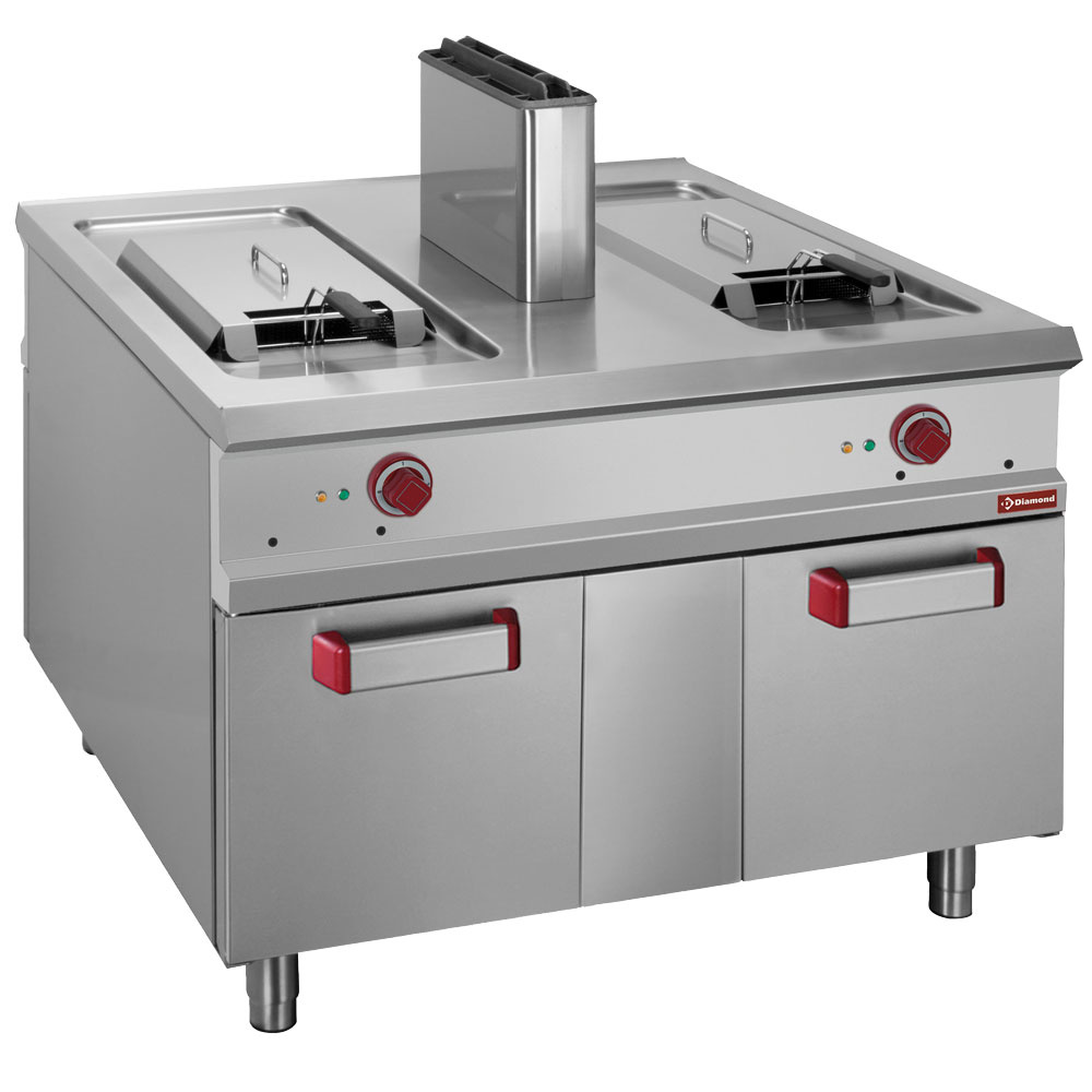 Gasfriteuse met 2 kuipen van 18 liter op kast - PASS-THROUGH Gasfriteuse met 2 kuipen van 18 liter op kast - PASS-THROUGH