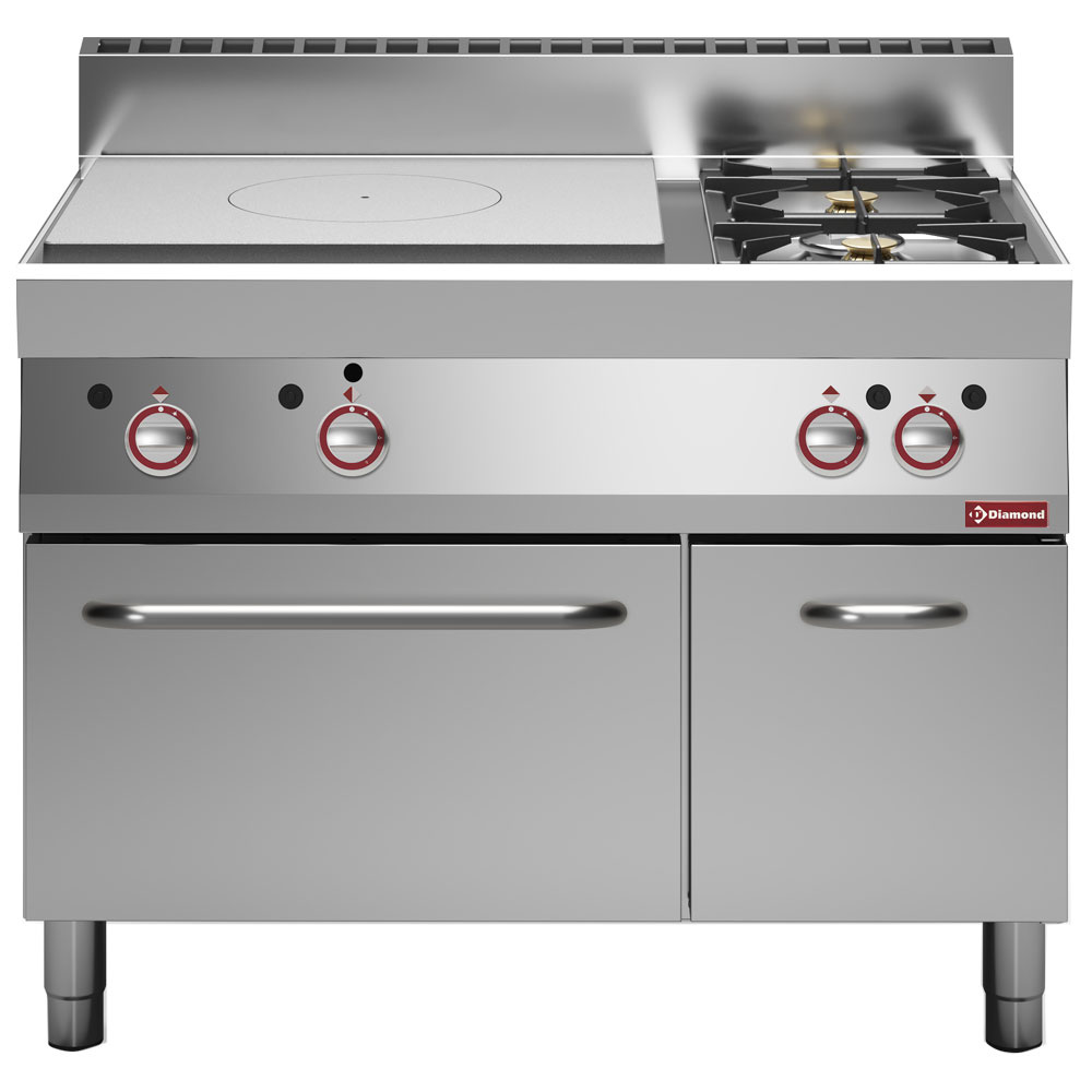 Fornuis, doorkookplaat, 2 gasbranders, gasoven, neutrale kast Fornuis, doorkookplaat, 2 gasbranders, gasoven, neutrale kast