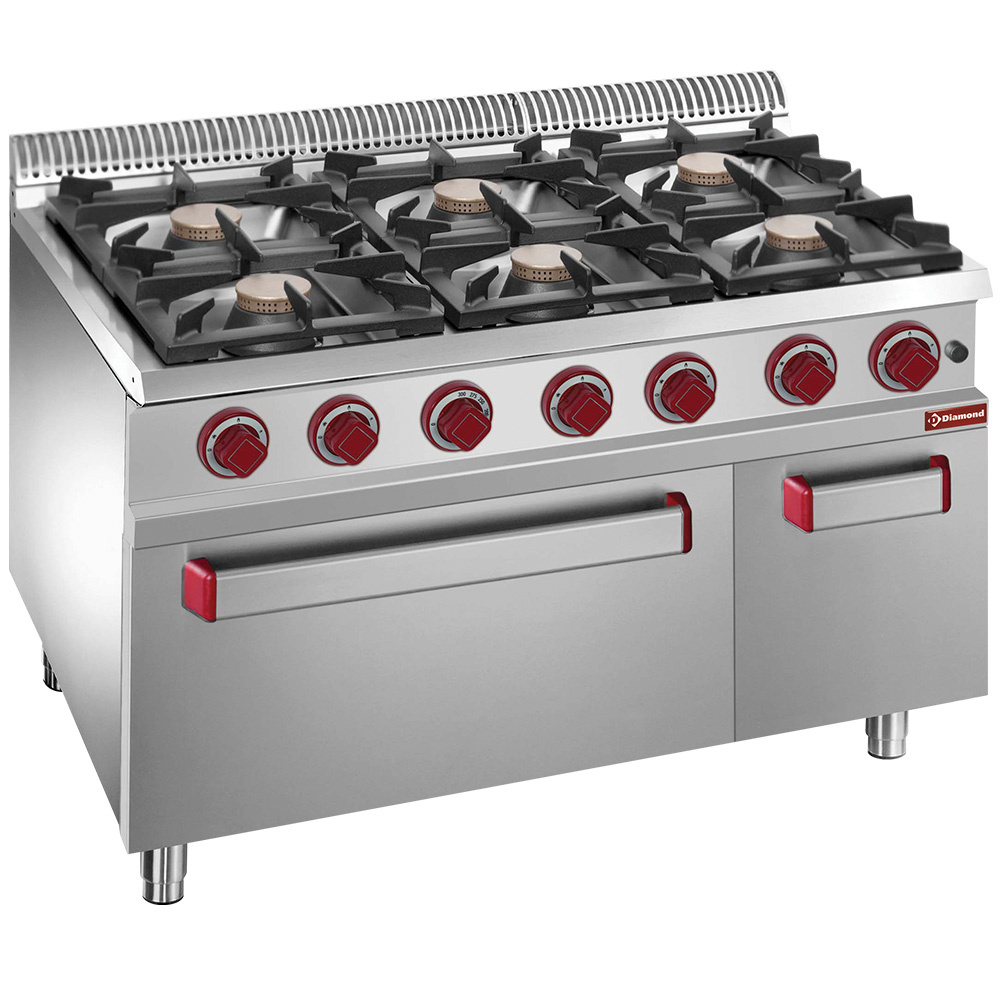 Gasfornuis 6 branders, gasoven GN 2/1, neutrale kast Gasfornuis 6 branders, gasoven GN 2/1, neutrale kast