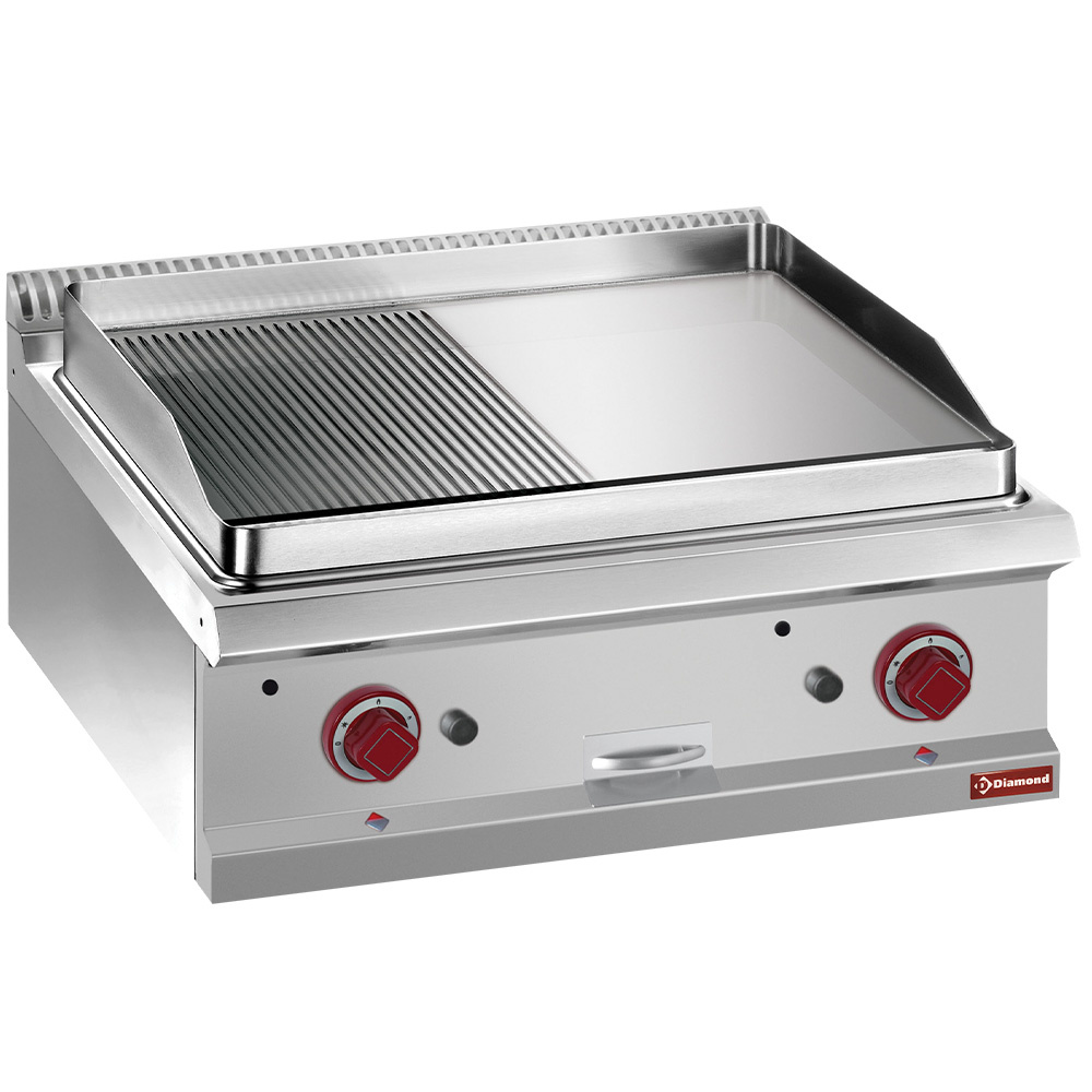 Braadplaat op gas, 1/2 ger. 1/2 vlak, hard verchroomde , mod. 1/1 -TOP- Braadplaat op gas, 1/2 ger. 1/2 vlak, hard verchroomde , mod. 1/1 -TOP-