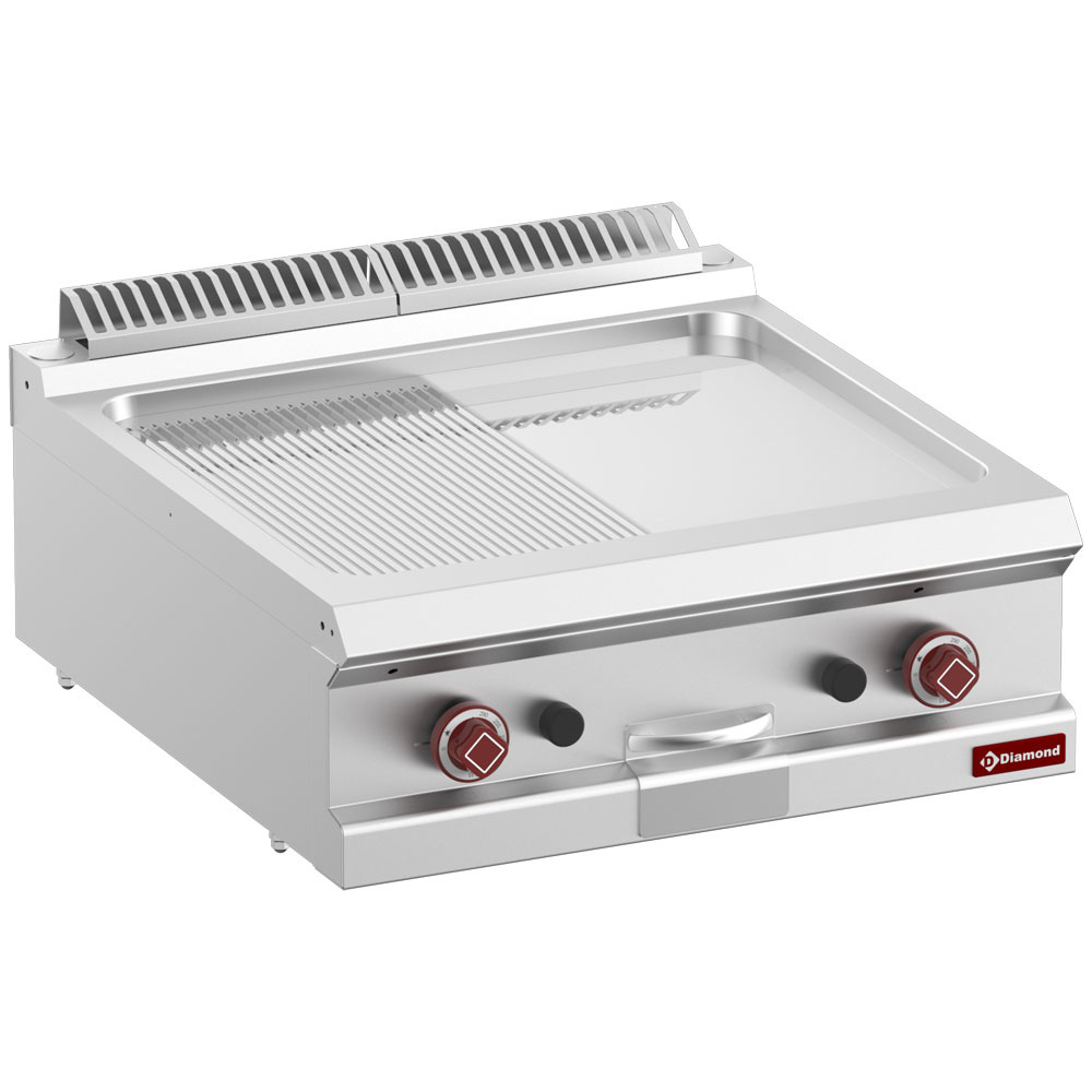 Braadplaat op gas, 1/2 ger. 1/2 vlak, hard verchroomde , mod. 1/1 -Top- Braadplaat op gas, 1/2 ger. 1/2 vlak, hard verchroomde , mod. 1/1 -Top-