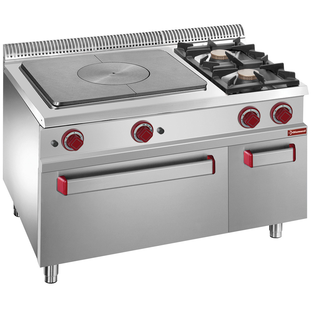 Fornuis, doorkookplaat, 2 gasbranders, gasoven GN 2/1, kast GN 1/1 Fornuis, doorkookplaat, 2 gasbranders, gasoven GN 2/1, kast GN 1/1