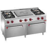 Fornuis 4 Branders, Centrale Doorkookplaat, 2 Gasovens GN 2/1