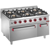 Gasfornuis Met 6 Branders op Gasoven GN 2/1 en Neutrale Kast GN 1/1