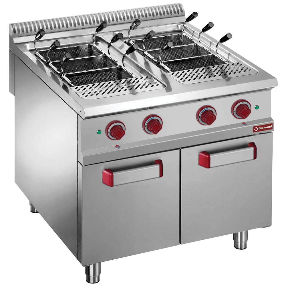 Pastakoker op gas, 2 kuipen, 2x 40 liter, op gesloten kast (zonder manden) Pastakoker op gas, 2 kuipen, 2x 40 liter, op gesloten kast (zonder manden)