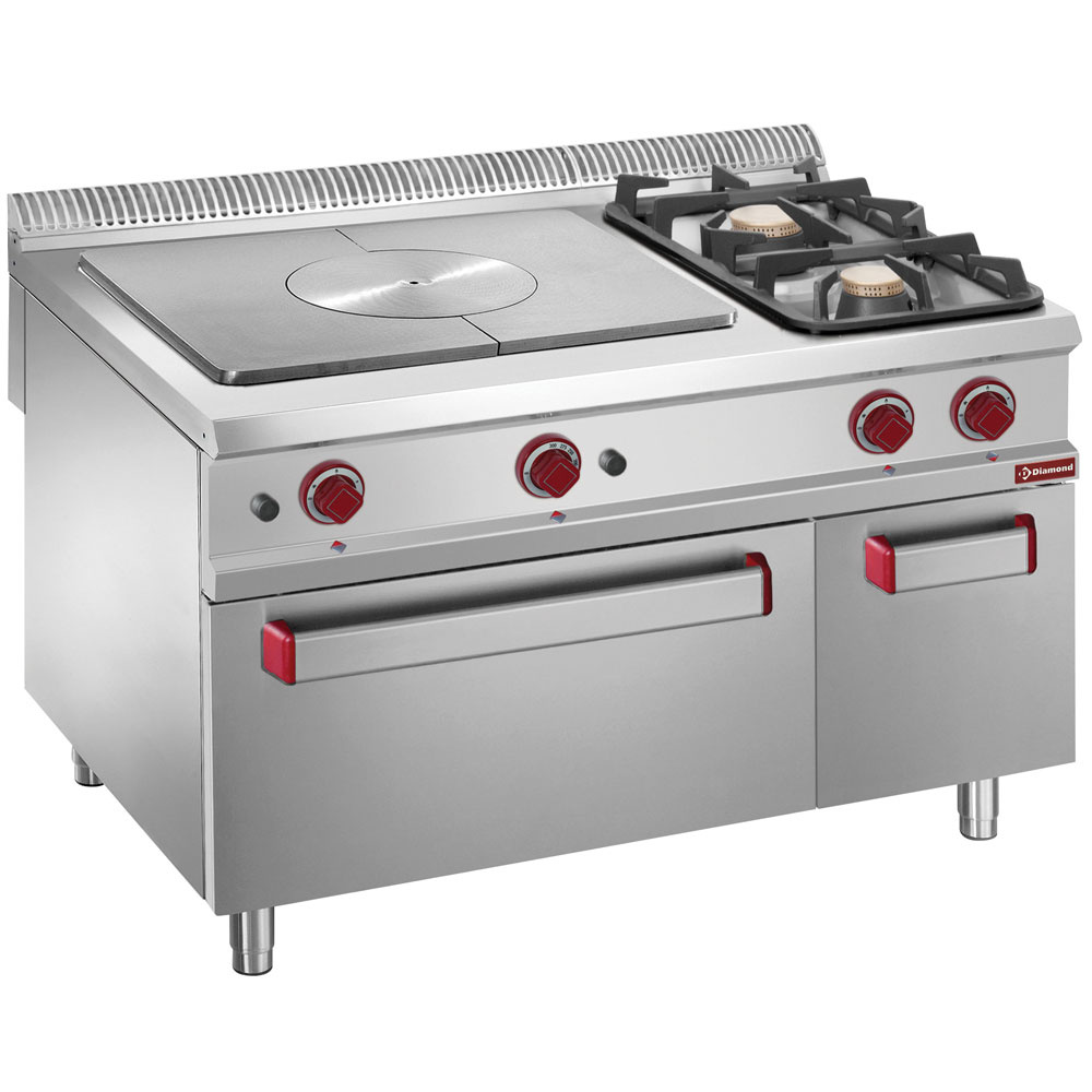 Gasfornuis doorkookplaat, 2 branders, oven GN 2/1, neutrale gesloten kast Gasfornuis doorkookplaat, 2 branders, oven GN 2/1, neutrale gesloten kast