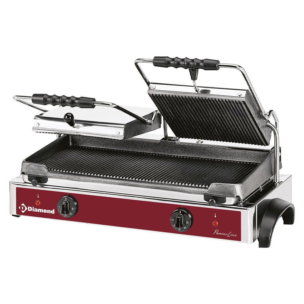 Elektrische panini grill DUBBEL, geribde platen Elektrische panini grill DUBBEL, geribde platen