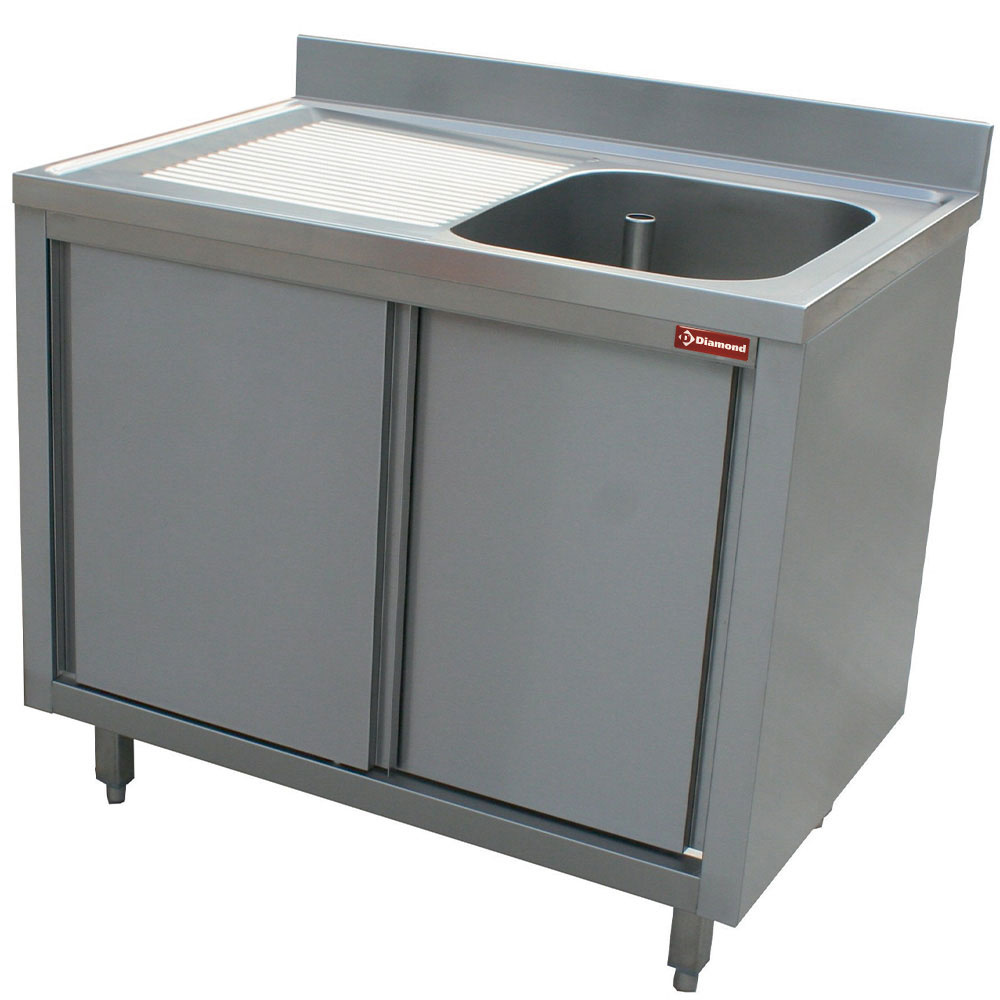 Spoeltafel 1 kuip 600x500xh275, links druipvlak op kast met 2 schuifdeuren Spoeltafel 1 kuip 600x500xh275, links druipvlak op kast met 2 schuifdeuren