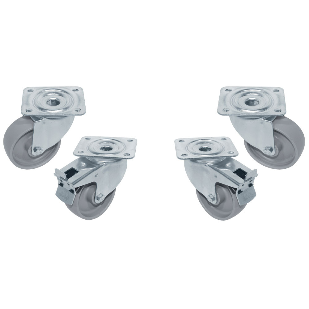 Kit van 4 zwenkwielen voor kast, 2 met rem Kit van 4 zwenkwielen voor kast, 2 met rem