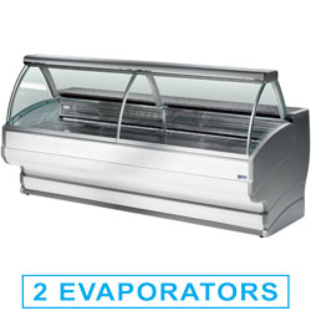 Gekoelde vitrinetoonbanken met gebogen ruiten, met reserve Gekoelde vitrinetoonbanken met gebogen ruiten, met reserve