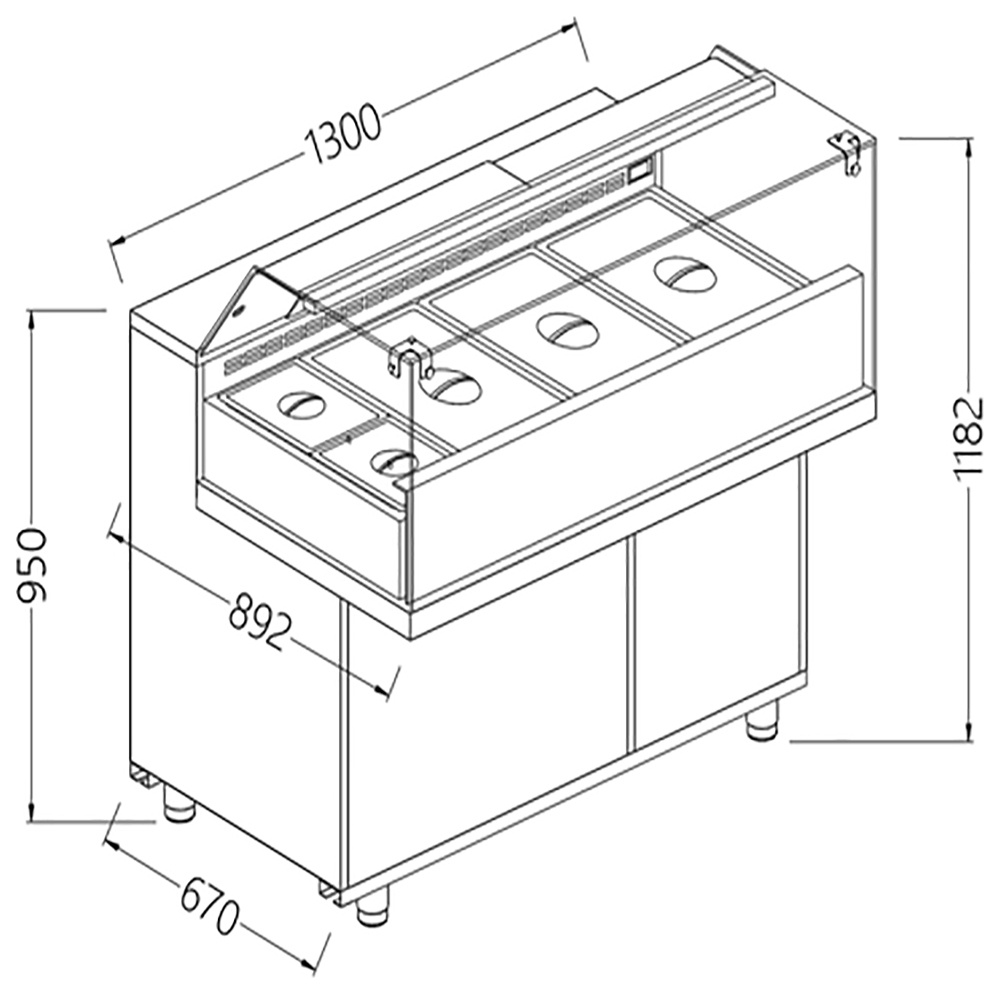 Toonbank vitrine snack saladette_lage ruiten, groep op afstand Toonbank vitrine snack saladette_lage ruiten, groep op afstand