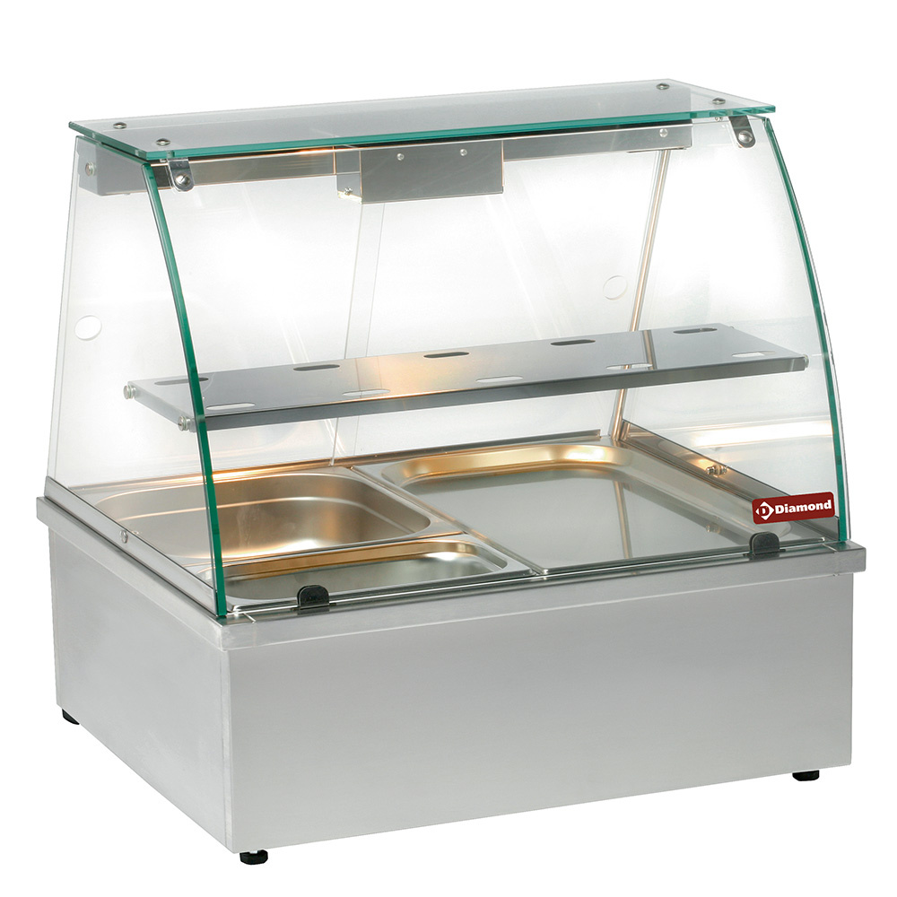 Warmvitrine, bain-marie 2x GN 1/1, panoramische Warmvitrine, bain-marie 2x GN 1/1, panoramische